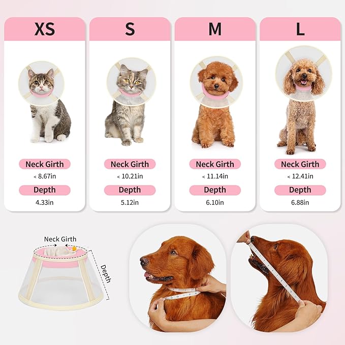 Soft Dog Cone Collar to Stop Licking-Adjustable Comfortable Mesh Recovery Collar After Surgery for Small or Miniature Dogs, Alternative to Plastic Elizabethan Collars for Neuter Incision Care (Pink,M)