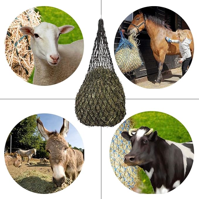 BLOOMOAK Hay Net for Horse, Black Hay Bag 40" Length and 4" Larger Holes with Metal Rings for Goat/Donkeys/Older Horses 2 PCS (40" Length & 4“ Hole)…