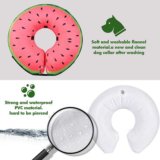 Katoggy Inflatable Dog Cone Collar for Small Medium Large Dogs and Cats - Soft Adjustable Blow up Donut E-Collar for Post-Surgery Recovery