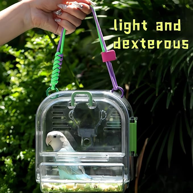 Portable Plastic Bird Cages，Travel Bird Cage,Lightweight Waterproof Ventilated Small Bird Cage,Outdoor Use Easy to Carry,for Small Birds, Budgies and Pet Birds (Purple, A)