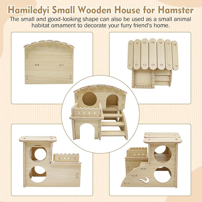 Hamiledyi Wooden Hamster Hideout Maze Small Animal Activity Toy Hamster House and Habitat Wooden Hut with Ladder for Dwarf Hamsters Small Gerbils Tiny Mice and Other Similar Sized Animals