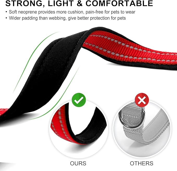 azuza Reflective Dog Collar with Airtag Holder, Soft Neoprene Padded Pet Collar with ID Tag Ring, Adjustable for Medium Dogs,Red,XS