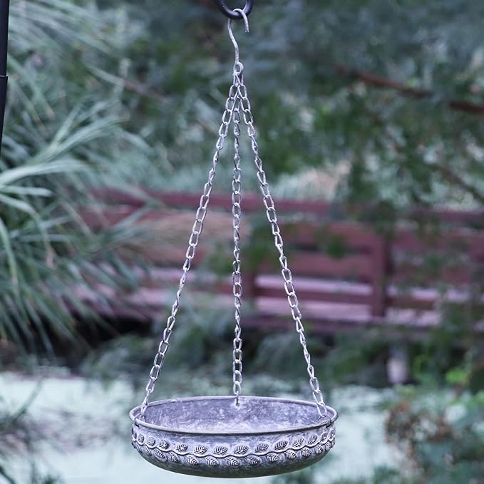 Hanging Bird Baths for Outside,Metal Bird Feeder,Hanging Birdbaths for Outdoors,for Garden Backyard Patio and Deck-Dark Grey