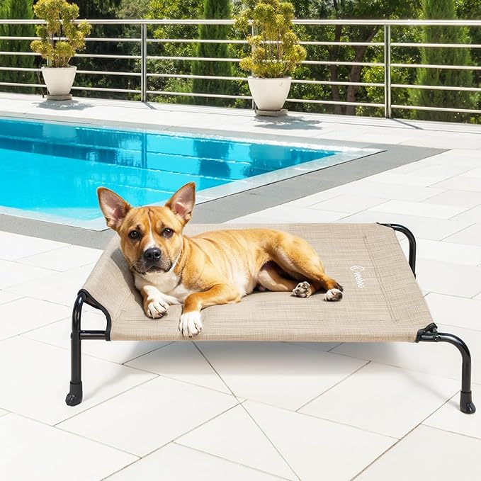 Veehoo Original Elevated Dog Cot - One-Sided Raised Headboard Cooling Pet Bed, Non-Slip & Breathable, L, CWC2417A