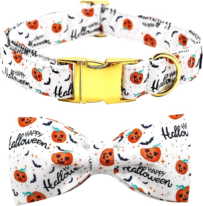 Halloween Dog Collar, Pet Collar Bow Pumpkin Pet Collar Girl Boy Holiday Collars Gift Bow Cute Soft Puppy Collars for X-Small Puppy