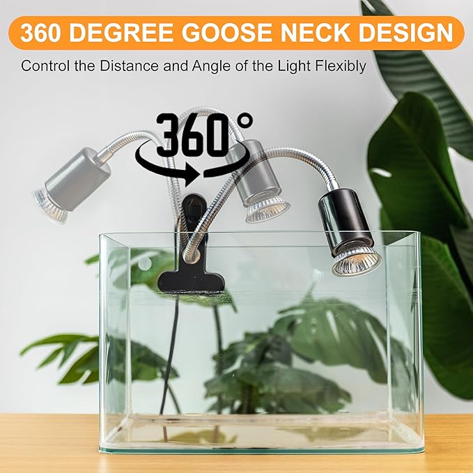 Reptile Heat Lamp, UVA UVB Turtle Basking Light with 50W Heating Lightbulb and 360° Rotatable Clip, UV Heatlamp for Turtle Tank, Tortoise, Lizard, Reptiles, Terrarium, Snake, Gecko, Spiders