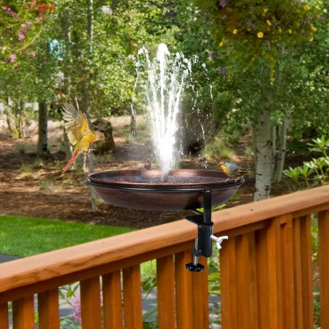 DREAMSOUL Deck Mounted Bird Bath Metal Birdbath Bowl Unheated with Lightweight Detachable, Bird Baths with Adjustable Sturdy Steel Clamp for Deck Railing Balcony Yard Garden Decoration