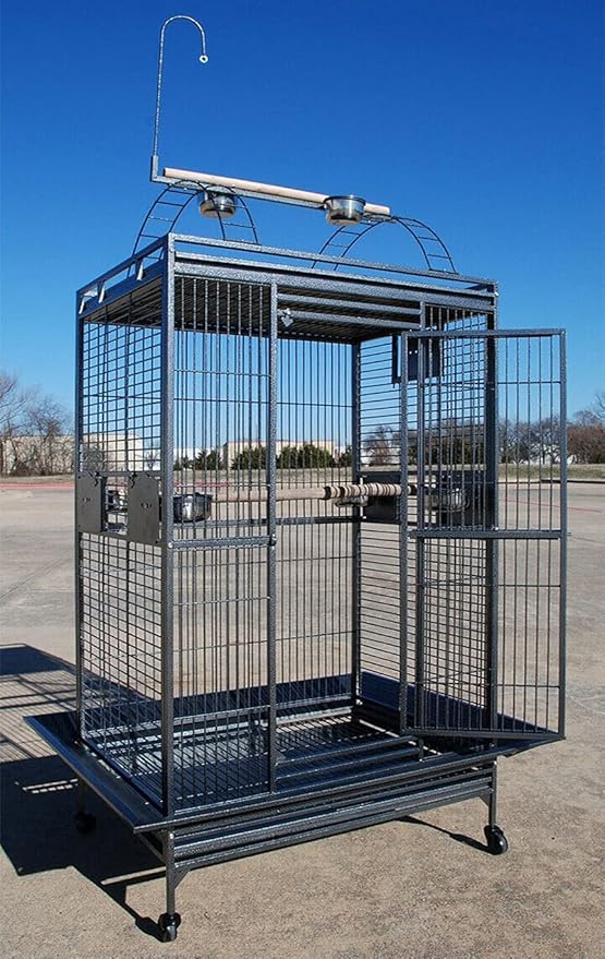 Extra Large Double Ladders Open Play Top Wrought Iron Bird Parrot Parakeet Finch Macaw Cockatoo Cage, Include Seed Guard and Toy Hook (35.5" L x 30.5" W x 66" H, Black Vein)