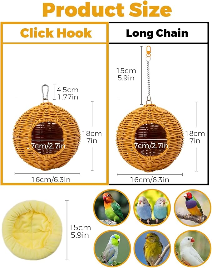 Chewproof Steel Frame Bird Nest for Cage for Gentle Sway with Cushion, Washable Small Bird Bed Hammock Hideout Lay Eggs Parakeet Nest Sleep, Parakeet Warm Bed House for Lovebird, Budgie, Finch