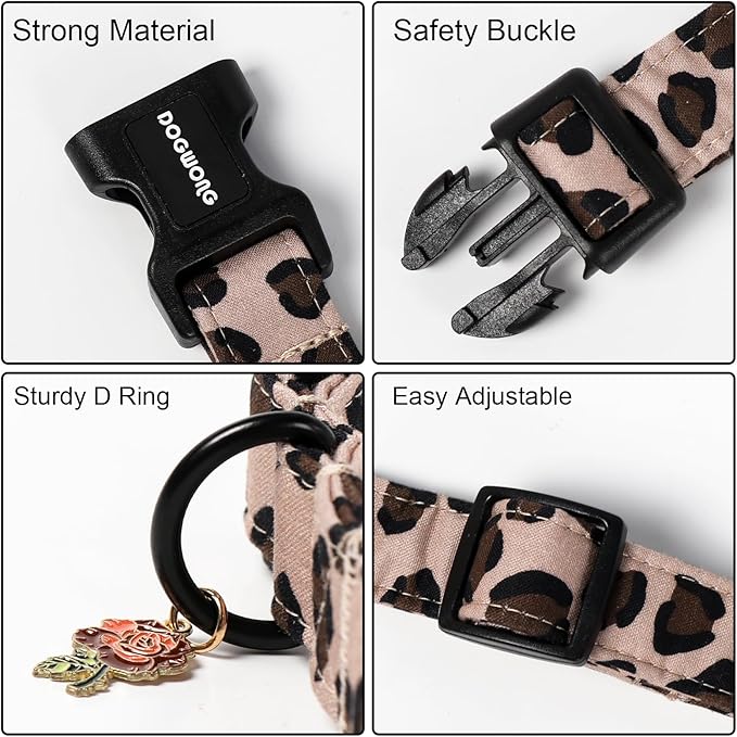 DOGWONG Fall Leopard Dog Collar- Cute Classic Animal Dog Collars Adjustable Girl Dog Collar for Small Medium Large Dogs XS
