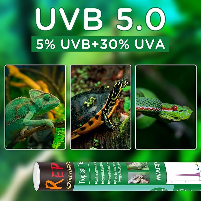 T8 UVB Reptile Light 18W 5.0-2 Pack,UVA UVB Light Bulb for Reptiles,Reptile UVB Lamp Tube for Bearded Dragon