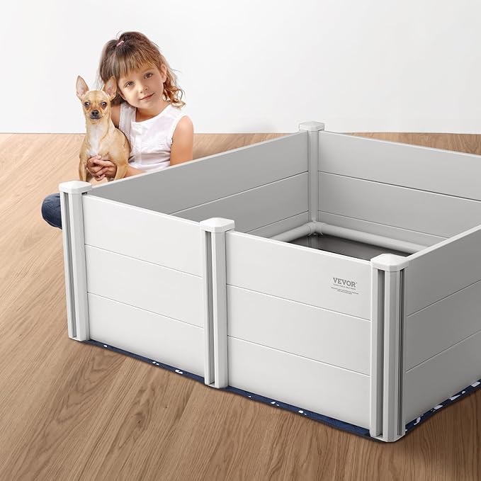 VEVOR Whelping Box for Dogs, 48 x 48 x 18.1in Whelping Pen for Puppies, Dog Birthing Box with Rails and Washable Pee Pad, Whelping Box for Large Breed Dogs, White