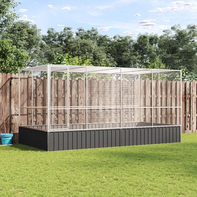 Large Metal Heavy Duty Walk-in Aviary Cage with Extension, Ample Activity Space Bird Cage with Lockable Door Also for Chickens and Rabbits, Silver 164.6"x81.5"x83.5" Steel,-519