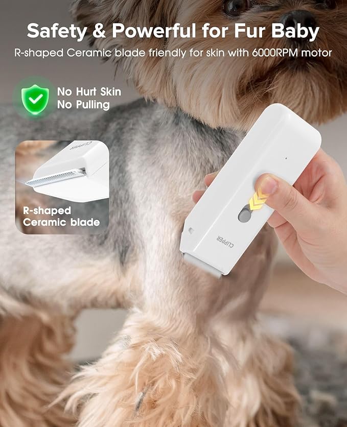 Dog Clipper for Matted & Long Hair,Quiet Pet Paw Hair Trimming Groomer,Handy Cordless Rechargeable Waterproof Shaver Kits for Cats,Small Dogs & Animals White