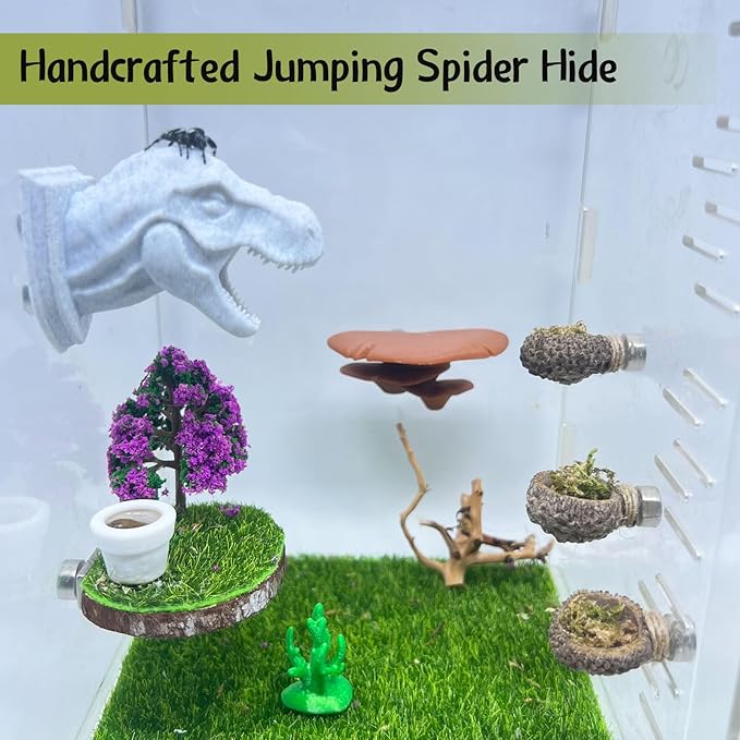 Jumping Spider Hide,3D Printed Dinosaur Head - A Fun Habitat for Jumping Spiders, Small Reptiles, and Small Pets, Suitable for Home Decor with Animal Enclosures (Marble Color)