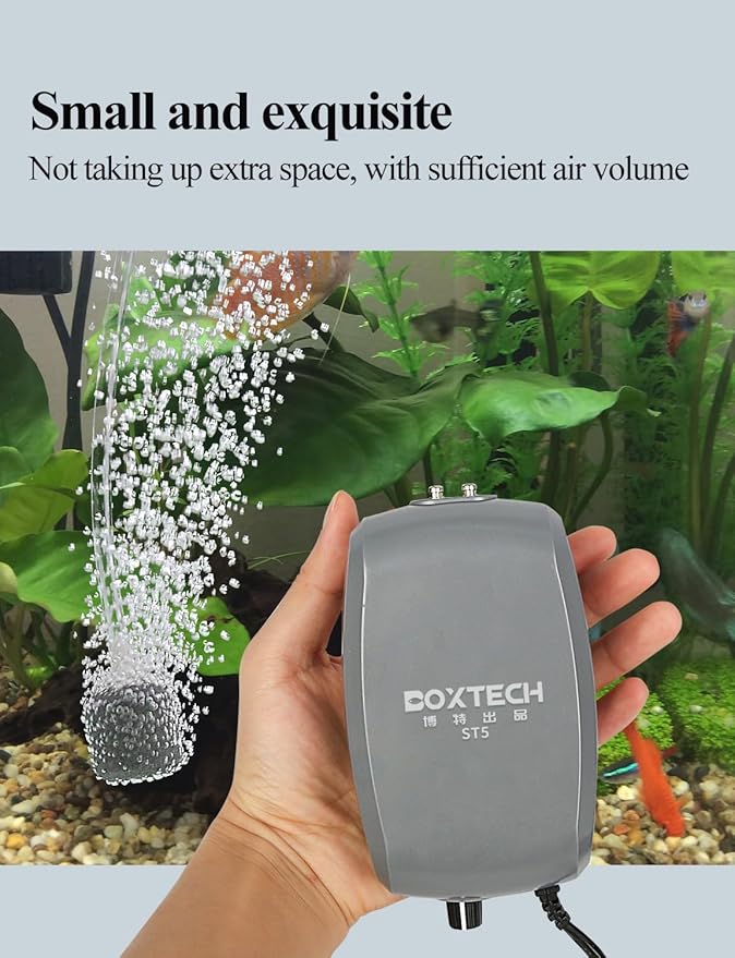 UPETTOOLS Aquarium Air Pump Grey, Fish Tank Air Pump with Accessories Adjustable Dual Outlet Oxygen Pump with 2 Air Stones Extra Large Air Volume for Up to 160 Gal Fish Tank 3.5W