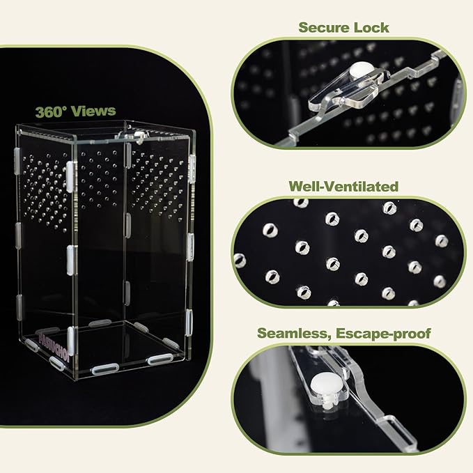 Small Acrylic Terrarium 4.7x4.7x7.8 inch, Transparent Reptile Enclosure Habitat with Ventilation, Mini Tank for Small Hermit Crab, Juvenile Gecko, Baby Lizard, Praying Mantis, Critters, Bugs & Insects