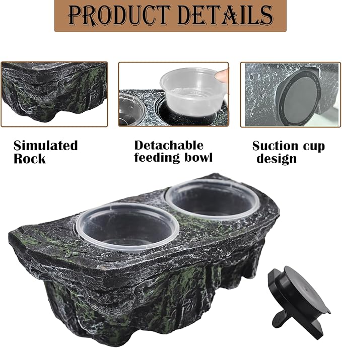 kathson Magnetic Reptile Feeder Ledge,Double Bowl Magnetic Lizard Food and Water Dish Crested Gecko Feeding Bowls with Suction Cup Reptile Food Bowl Accessories for Chameleon Spider