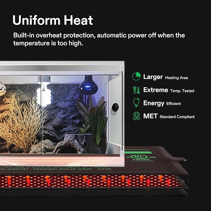 VIVOSUN Reptile Heating Pad 6x8 Inch with Thermostat Combo Under Tank Terrarium Heating Mat for Turtles, Lizards, Frogs, and Other Reptiles