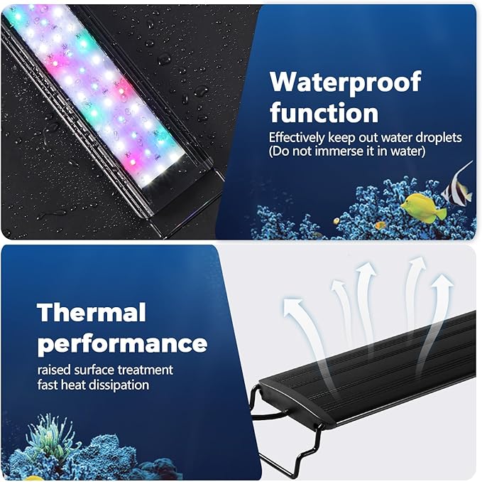 Tatub 23W LED Aquarium Light for 36"-42" Fish Tank, Full Spectrum Fish Tank Light with White Blue Red Green LEDs, 10 Levels of Brightness，Timer Auto On/Off