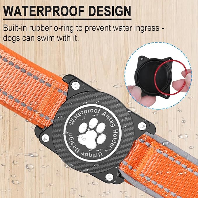 Airtag Dog Collar with Waterproof Air Tag Holder, Luminous Reflective, Soft Padded, Adjustable Nylon Pet Collar for Small Medium Large Heavy Duty Dogs,Orange, M