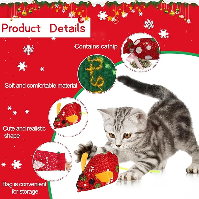 8 Pieces Christmas Cat Toys Catnip Toys Cat Chew Bite Resistant Toys Cat Plush Santa Claus Snowman Tree Toys for Christmas Holiday Cat Lover Gift