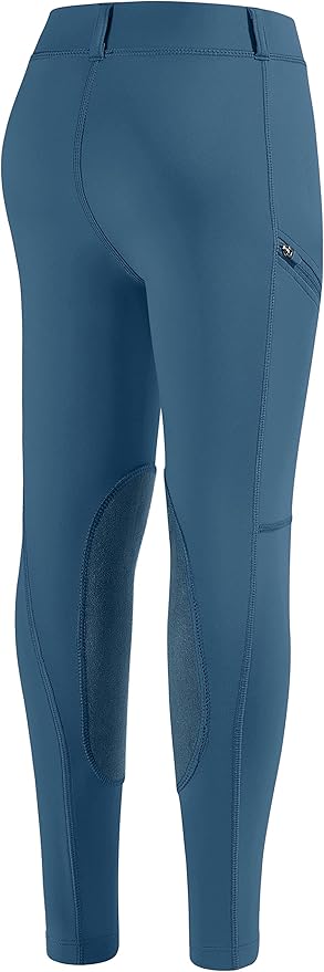 SANTINY Girls Horse Riding Pants with Zipper Pockets Kids Stretchy Equestrian Breeches Knee-Patch Youth Schooling Tights