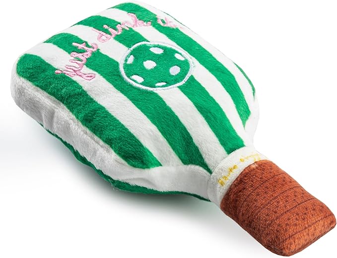 Haute Diggity Dog Green Stripe Pickleball Paddle, Plush Trendy Sporty Dog Toys with Interactive Squeaker, Stimulating Pet Enrichment, Machine-Washable & Safe Materials for All Breeds, One Size