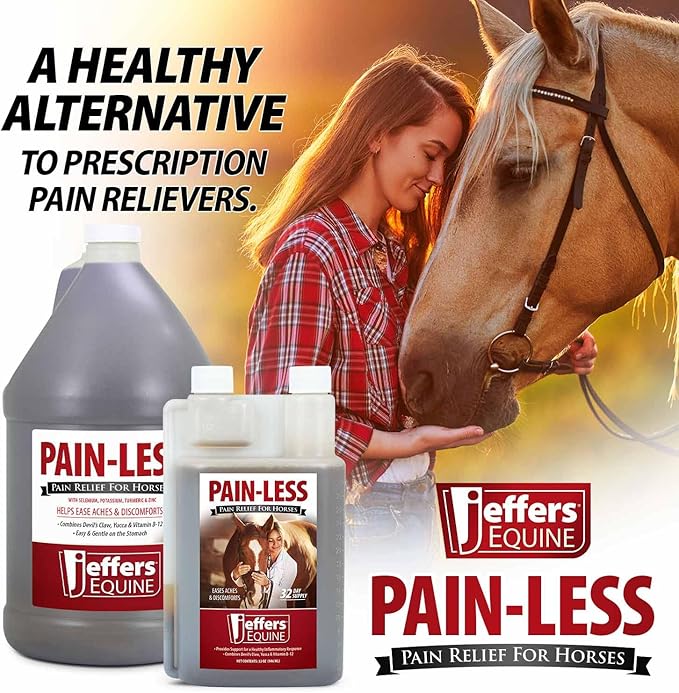 Jeffers Equine Pain-Less Vitamin Formula for Horses – 32 oz Supplement – Support Healthy Inflammatory Response, Comfort – Devil’s Claw, Yucca, and Vitamin B-12 – Gentle on Stomach – Made in The USA