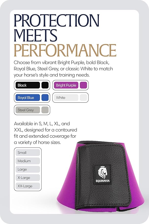 Equinavia Toki Bell Boots for Horses | Neoprene Overreach Boots - Bright Purple - L