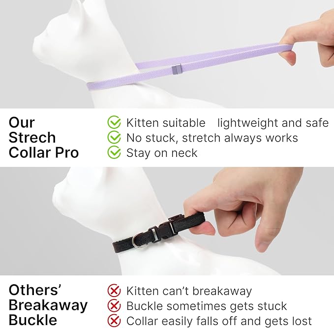 Safety Cat Collar Pro - U.S. IDA Gold Awarding Design, Elastic Quick Release Cat Collar with Buckle Non Breakaway - Lightweight for Kitten All Small Large Cats (Linen, M 7.9-15.7")