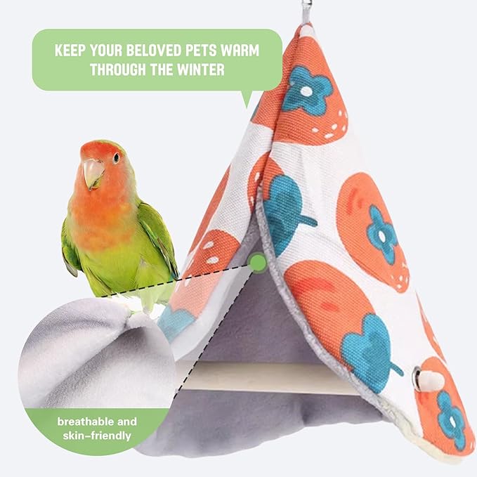 Bird Bed Blanket Parrot Nest Snuggle Hut for Cage Accessories,Bird Nest House Bed Hanging Hammock,Tent Hammock Wood Stand Perch Swing Toy for Cockatiel Lovebird Cockatoo(red)