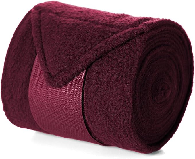 Equinavia Luna 9' Fleece Polo Wraps, Set of 4 Horse Leg Bandages with Storage Bag | Black - One Size - Wine Red - One Size
