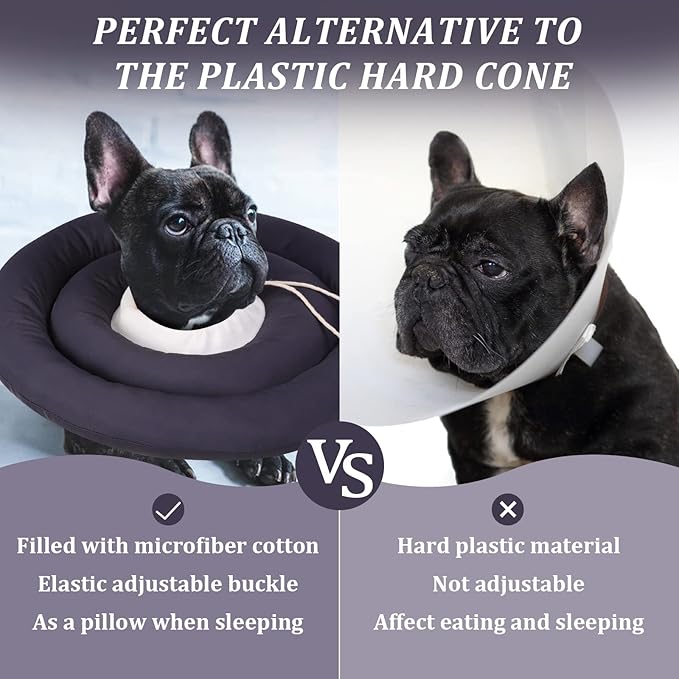 IDOMIK Dog Recovery Collar, Waterproof Soft Dog Cone After Surgery, Comfy Protective Elizabethan Collar Alternative for Dogs Cats, Adjustable Pet Neck Donut Cone Anti-Licking Biting Wounds,Grey,S