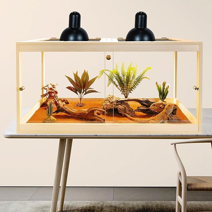 Prolee Reptile Terrarium Tank Up to 78 Gallon, Lizard Tank Bearded Dragon Tank with Metal Mesh Roof Door, Snake Tank with Lock Design (Oak, 60 Gallon Volume, 40 Inch Length)