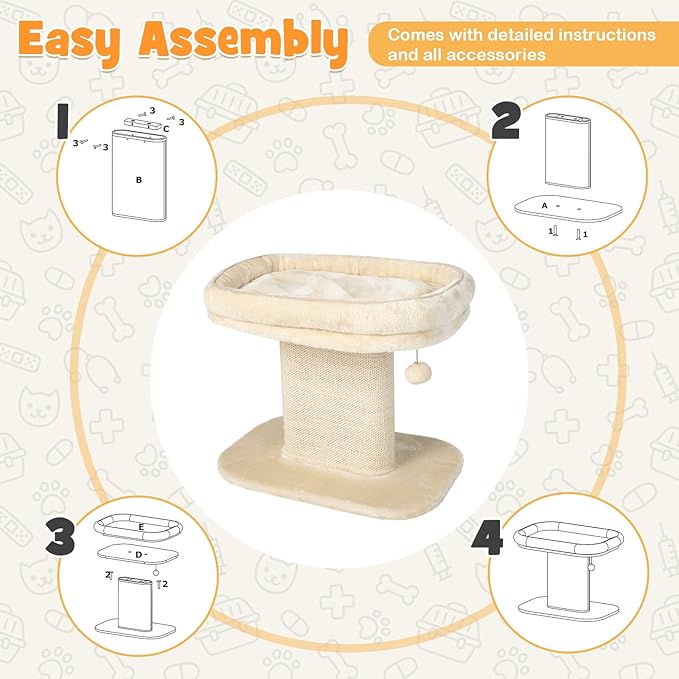 Tangkula Cat Tree for Indoor Cats, 2-Tier Cat Tower with Top Perch & Sisal Scratching Panel & Jingling Fur Ball Toy, Cozy Cat Bed with Scratching Post, Modern Small Kitten Activity Center (Beige)
