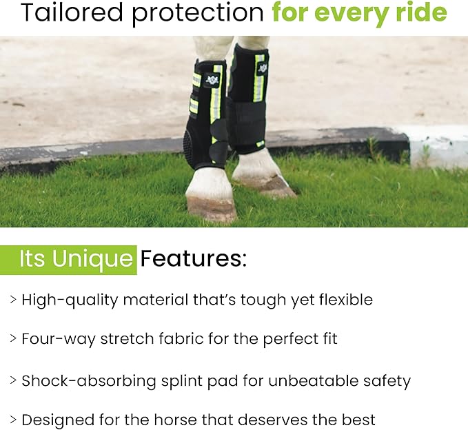RS Premium Design Gold Line Horse Boots | Comfortable, Protective & Shock Absorber | Sport Boots for Horses Best for Jump Training | Ok Fabric 1682D Provides Ultimate Flexibility (Reflective, Medium)