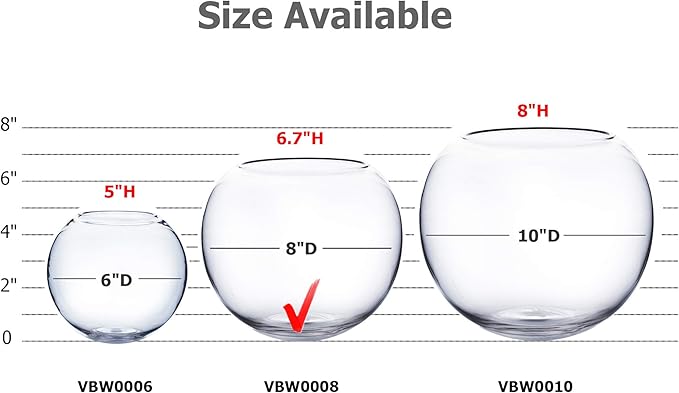 WGV Bowl Glass Vase, Diameter 8", Height 6.5", Open Width 3.75", (Multiple Sizes Choices) Clear Bubble Planter Terrarium Fish Bowl for Wedding Event Home Decor, 1 Piece (VBW0008)