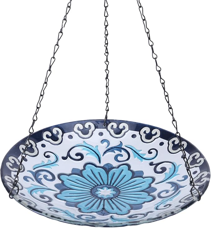 MUMTOP Hanging Bird Bath - Bird Baths for Outdoors, 12 Inch Glass Bird Bath Bowl Outdoor Bird Feeders for Garden Yard and Patio Decor