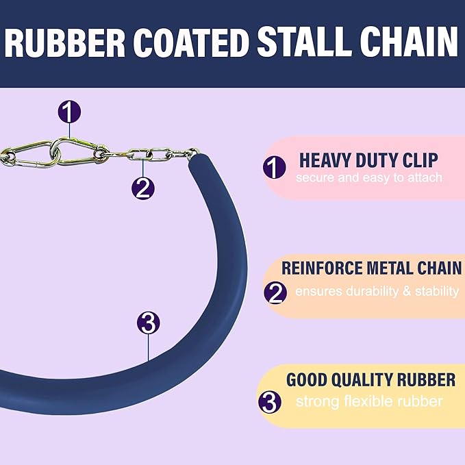 Stall Chain for Horses – 51 Inch Horse Stall Guard with Heavy-Duty Clips, Rubber Coated Stall Guard for Horse Stalls and Trailers (Navy Blue)