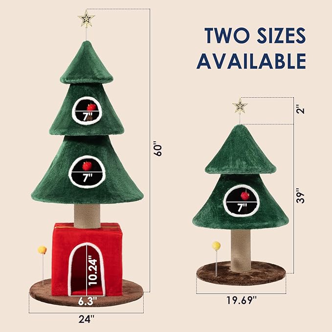 41" Tall Christmas Cat Tree, Stable Christmas Cat Tower with Scratching Posts and Gift Box, for Indoor Cats (41" Tall)