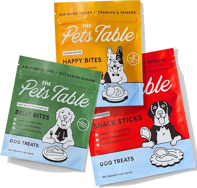 The Pets Table Air-Dried Healthy Dog Treats Multipack, Lamb 8-Ounce + Chicken 5-Ounce + Beef, 5-Ounce (Pack of 3)