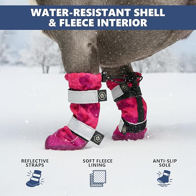 Spark Paws Dog Shoes, Waterproof Dog Boots for Medium to Large Dogs, Non Slip, Breathable Dog Booties and Paw Protectors - 4PCS Doggie Hiking Boots with Reflective Straps, Pink Camo, Size 5