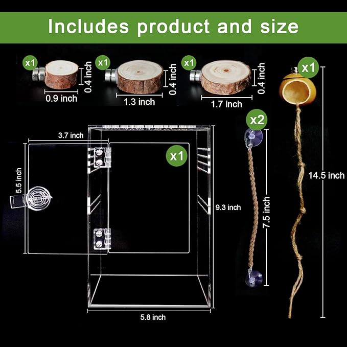 Spider Terrarium Kit, Jumping Spider Enclosure with Hideout, Rope Bridge, Ledge Ladder, Micro Habitat Terrarium for Small Tree Dwelling Reptiles, Arboreal Tarantula Enclosure (6x6x9 Inches)