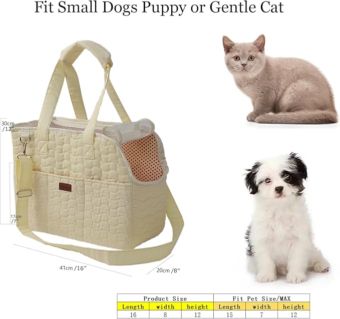 Small Dog Bag Puppy Purse Carrier for Adult Cat Rabbits Bunny Carriers Large Cat,with Multiple Pockets,Breathable Mesh,Traveling Pets Tote Picnic Outdoor 15lb (Beige2, Large)