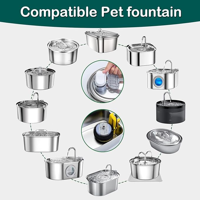 Cat Water Fountain Filter,8 Pack Cat Fountain Filter Replacement for Stainless Steel 67oz/2L and 3.2L/108oz Pet Water Fountain,Pet Fountain Filters Replacement(4+4 Pack)