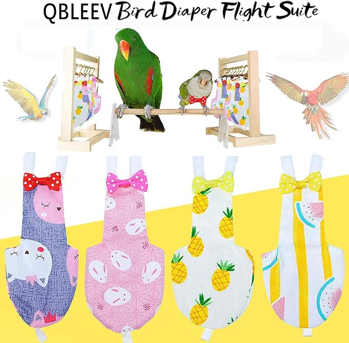QBLEEV Bird Diaper Cockatiel Clothes Flight Suite, Reusable Parrot Nappy with Waterproof Inner Layer, Cute Pigeon Pants Urine Wet Suit Costume for Conure Macaw African Budgies Sun Parakeet