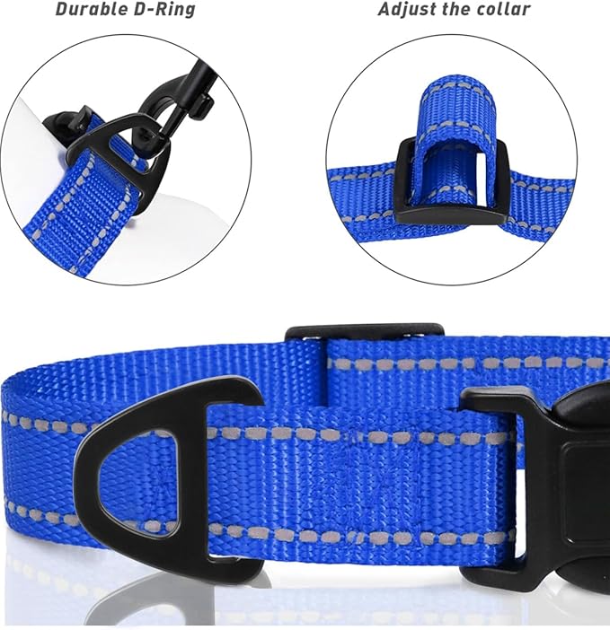 TagME Reflective Nylon Dog Collars, Adjustable Classic Pet Collar with Quick Release Buckle for Large Dogs, Royal Blue, 1.0" Width