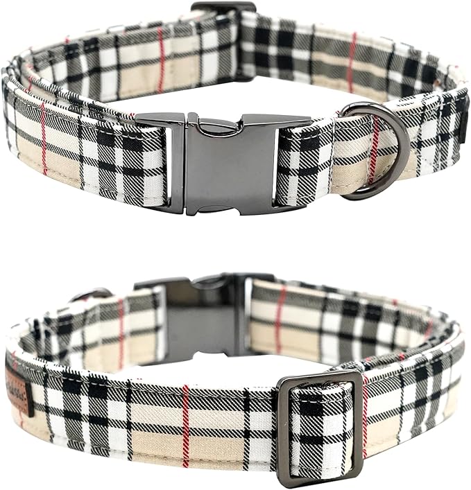 Dog Collar- Plaid Pet Collar Cute Pet Bow Soft Girl or Boy Dog Collars with Metal Buckle Adjustable Collar Cotton Comfortable Pet Collars for X-Small Puppies