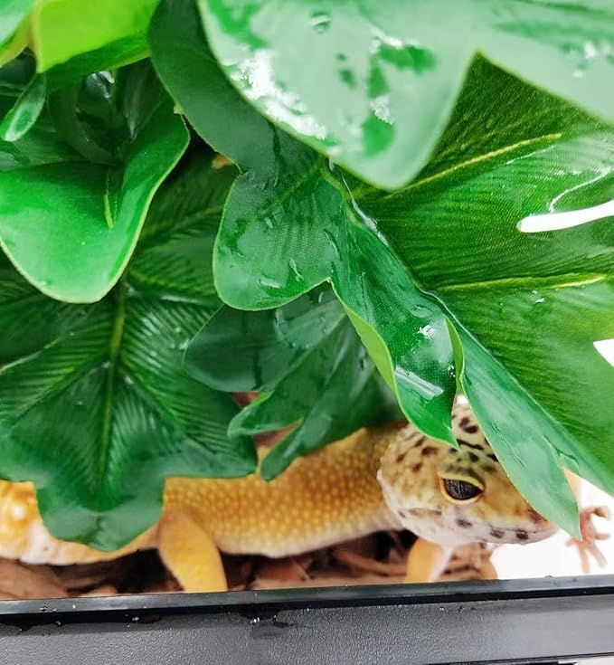 Reptile Fake Plants for Terrarium Artificial Tank Decor Accessories Suitable for Bearded Dragon Ball Python Crested Leopard Gecko Lizard Chameleon Snake-Philodendron selloum